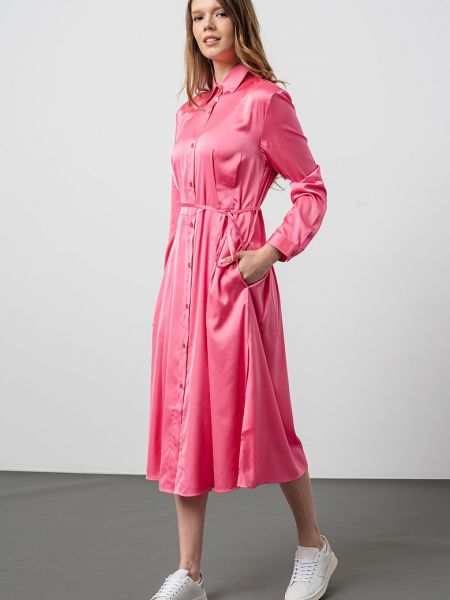 Атласное платье-рубашка Hugo розовое