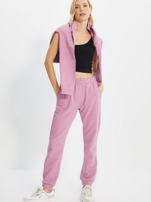Pantaloni sport tricotate Trendyol roz