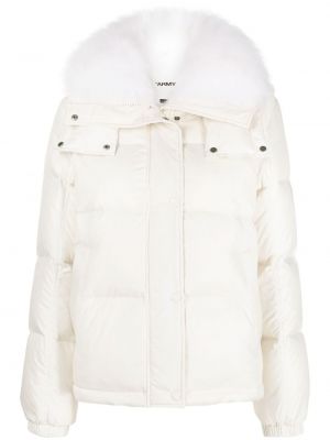 Péřová bunda s kožíškem s kapucí Yves Salomon bílá