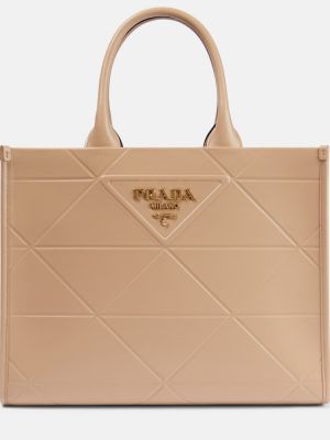 Кожени шопинг чанта Prada бежово