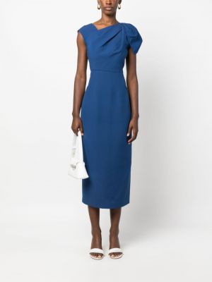 Jedwabna sukienka midi wełniana asymetryczna Roland Mouret niebieska
