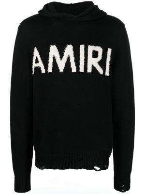Плетен пуловер с качулка Amiri черно