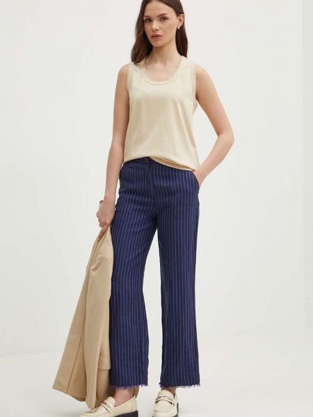Lniane proste spodnie z wysoką talią Sisley