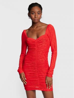 Мрежеста коктейлна рокля slim Rotate червено