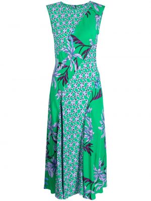 Миди рокля на цветя с принт от креп Dvf Diane Von Furstenberg зелено
