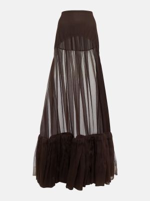 Hedvábné dlouhá sukně Saint Laurent hnědé