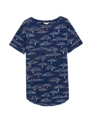 Womens M&S Collection Pure Cotton Cloud Print Short Nightdress - Blue Mix, Blue Mix M&s Collection