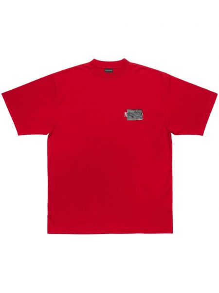 T-shirt en coton à imprimé Balenciaga rouge