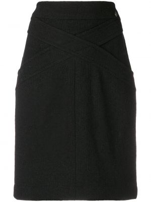Vlněné přiléhavé mini sukně na zip Chanel Pre-owned - černá