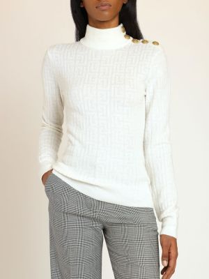 Suéter de punto de lana mohair Balmain blanco