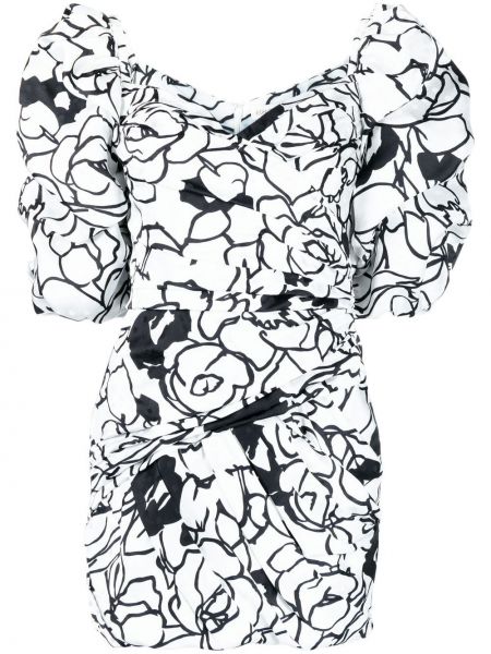 Květinové hedvábné mini šaty Ronny Kobo - bílá