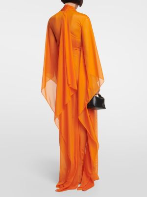 Dolga obleka z mrežo Laquan Smith oranžna