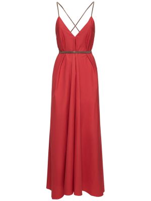 Bavlněné midi šaty Brunello Cucinelli červené