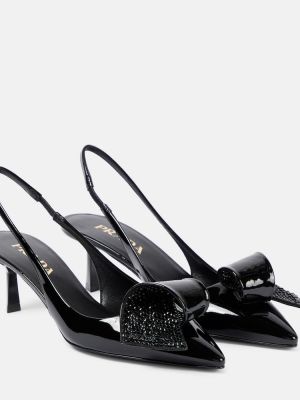 Pantofi cu toc din piele de lac slingback Prada negru