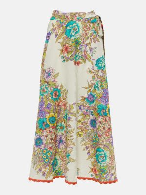 Pamučna svilena midi suknja s cvjetnim printom Etro bijela