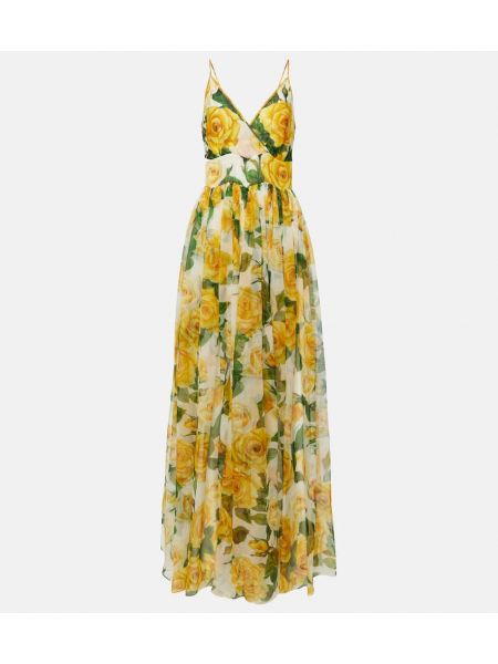Svilena dolga obleka iz šifona s cvetličnim vzorcem Dolce&gabbana