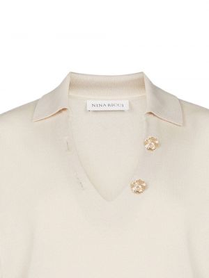 T-shirt en laine à col v Nina Ricci blanc