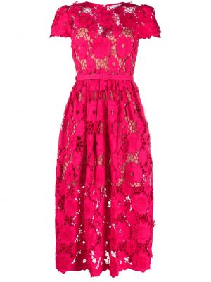 Mini haljina s cvjetnim printom s čipkom Self-portrait ružičasta