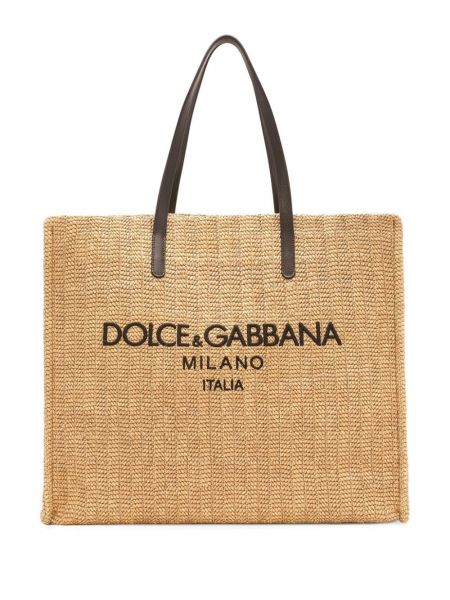 Geantă shopper cu broderie Dolce & Gabbana bej