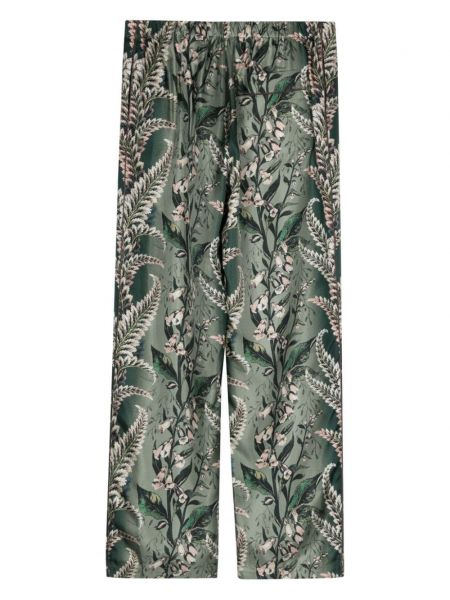 Květinové hedvábné rovné kalhoty s potiskem Etro zelené