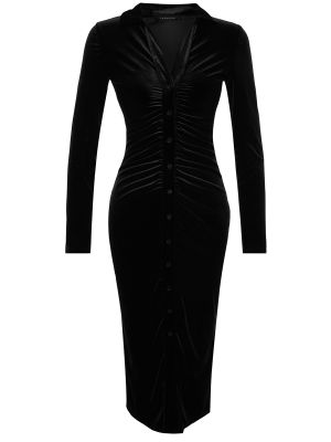 Бархатное приталенное платье миди Trendyol черное