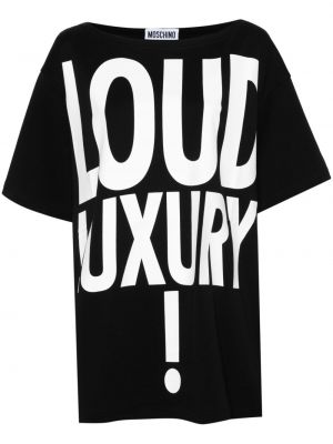 T-shirt avec imprimé slogan en coton à imprimé Moschino noir