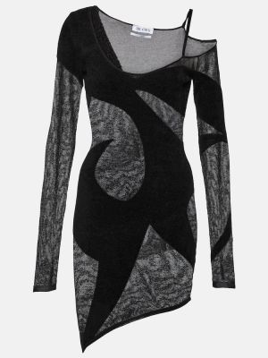 Асиметрична рокля от шифон The Attico черно