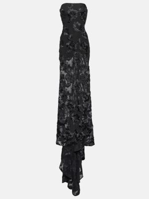 Dolga obleka z vezenjem z mrežo Rotate Birger Christensen črna