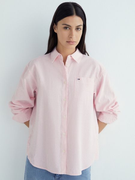 Camisa vaquera de lino a rayas Tommy Jeans rosa