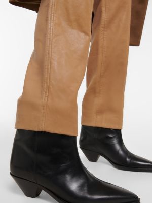 Kožené rovné kalhoty Isabel Marant hnědé