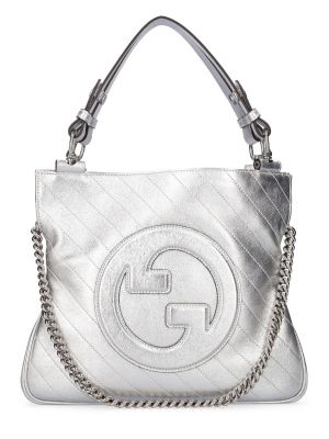 Kožená shopper kabelka Gucci stříbrná