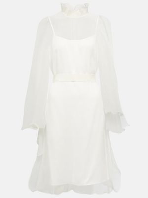 Копринена рокля с волани Max Mara бяло