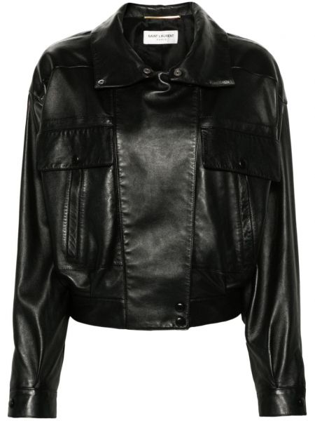 Kožna jakna s patentnim zatvaračem Saint Laurent crna
