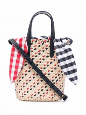 Gestreifte shopper handtasche mit stickerei Thom Browne beige