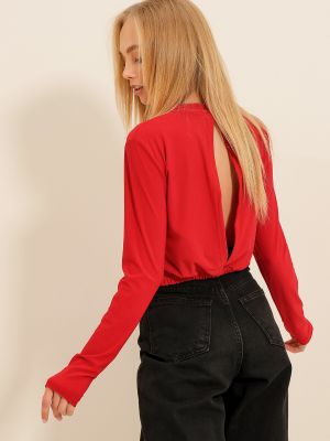 Μπλούζα με κομμένη πλάτη Trend Alaçatı Stili κόκκινο