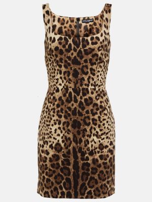 Svilena midi obleka s potiskom z leopardjim vzorcem Dolce&gabbana