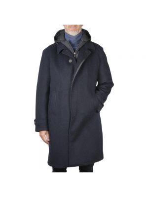 Płaszcz zimowy z kaszmiru z kapturem Corneliani niebieski