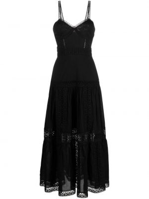 Krajkové bavlněné přiléhavé dlouhé šaty Charo Ruiz Ibiza - černá