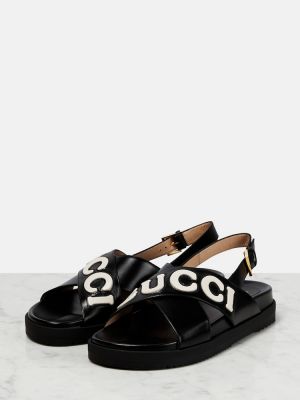 Sandały skórzane Gucci czarne