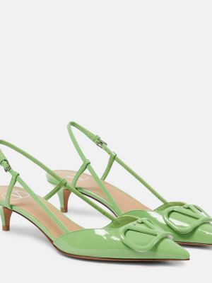 Pantofi cu toc din piele de lac slingback Valentino Garavani verde