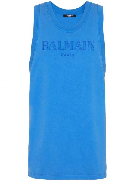 Βαμβακερό πουκάμισο με κέντημα Balmain μπλε
