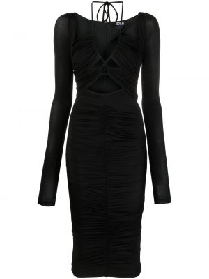 Csipkés hosszú ujjú fűzős midi ruha Versace Jeans Couture - fekete