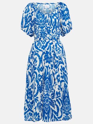 Bavlnené zamatové midi šaty s potlačou Velvet modrá