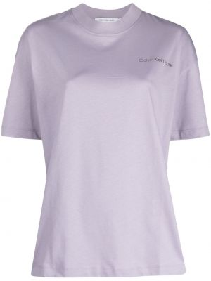 Bombažna majica s potiskom Calvin Klein Jeans vijolična