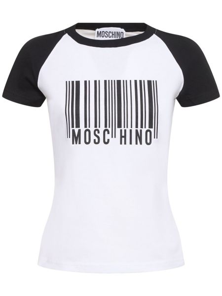 T-shirt i bomull med mönster i jersey Moschino vit