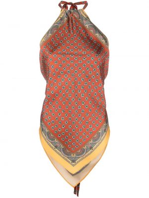 Svilen top s potiskom s paisley potiskom Polo Ralph Lauren rjava