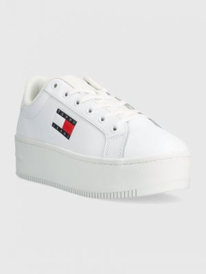 Sneakersy skórzane na platformie Tommy Jeans białe