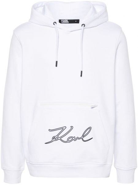 Pamučna hoodie s kapuljačom Karl Lagerfeld bijela