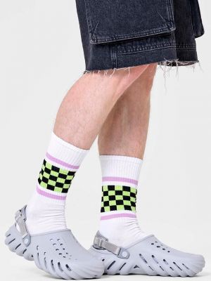 Prugaste čarape karirane Happy Socks bijela