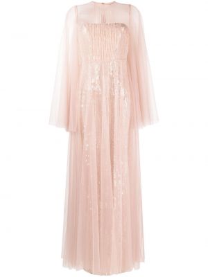 Вечерна рокля с пайети от тюл Dina Melwani розово